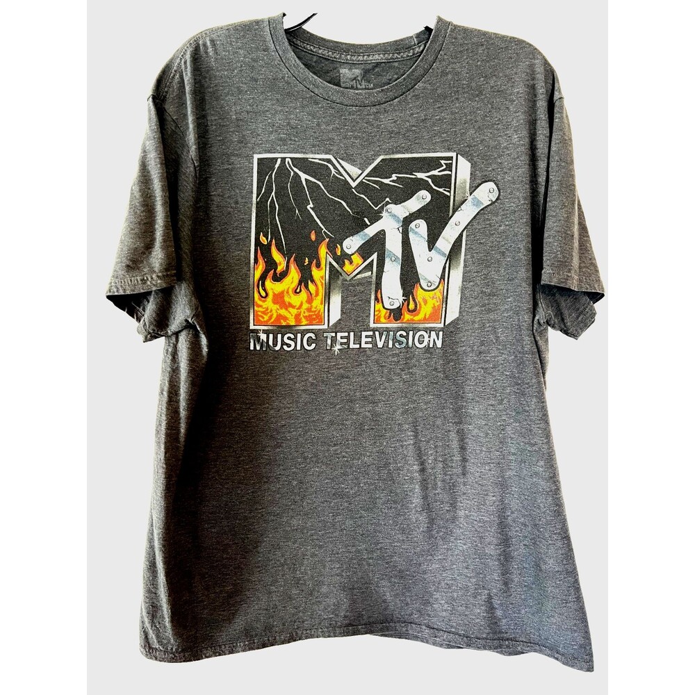 MTV Fire & Lightning Metal Head Heather Gray Vintage Graphic Tee Unisex Size XL